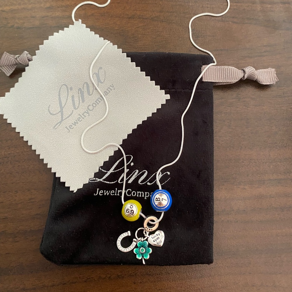 22in Necklace with 3 Linx Bingo Charms 925 sterling silver